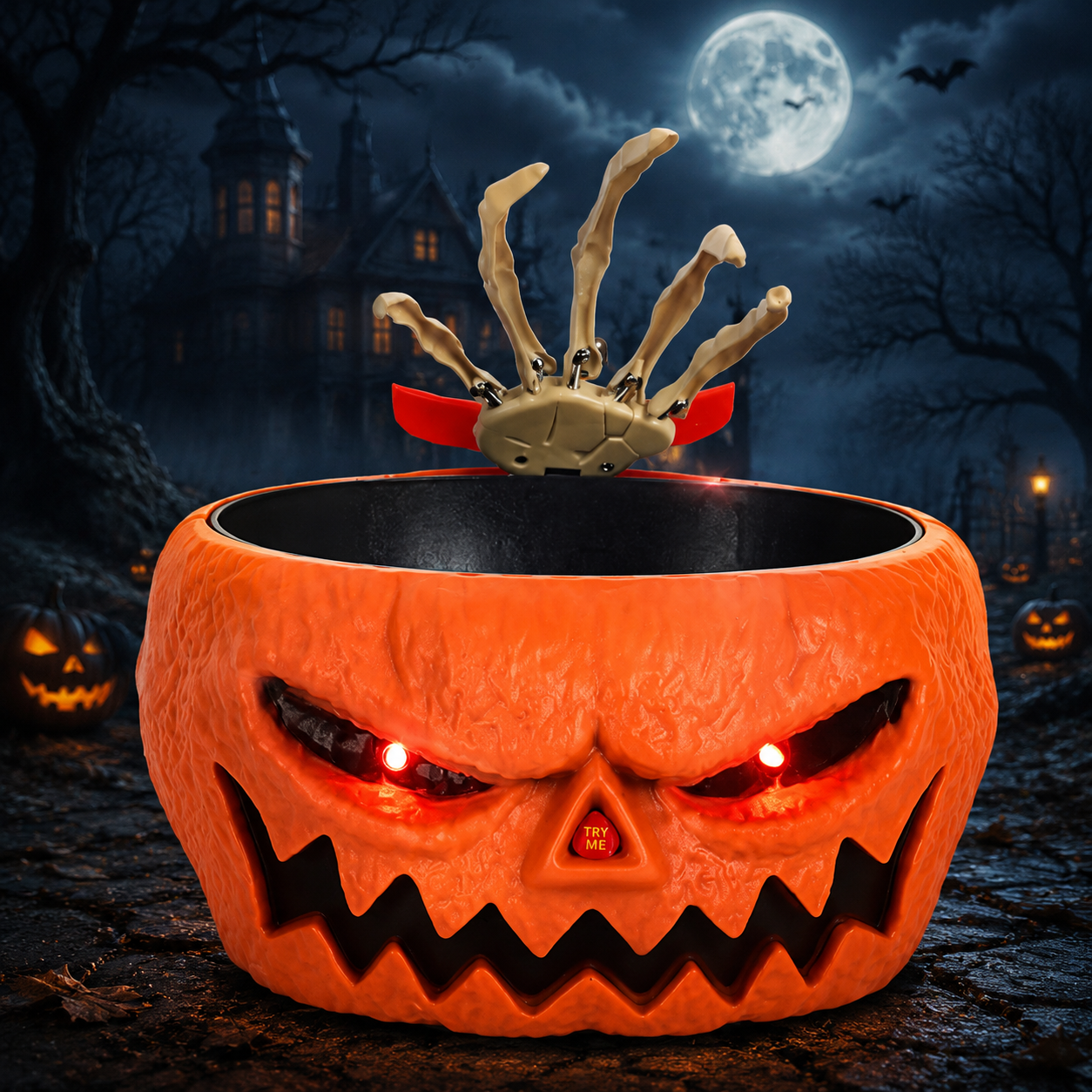 Halloween Animated Candy Bowl with Motion Sensor, Shaking Ghost Hand, Lights & Spooky Sounds