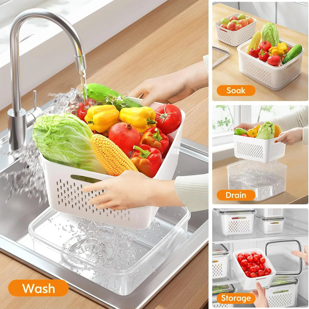 🔥3‑Pack Fridge Storage Containers|Keep Produce Fresh Longer!