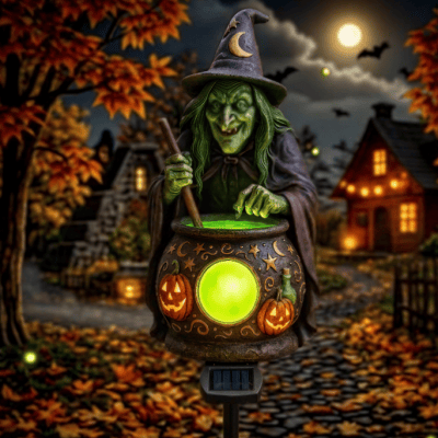 🔥Last Day 50% OFF – 🧙♀️✨Halloween Solar Witch Cauldron Garden Stake Light
