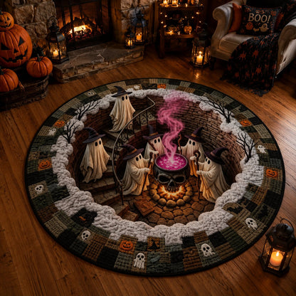 ?? 3D Haunted Staircase Round Rug ¨C Spooky Halloween Optical Illusion ??