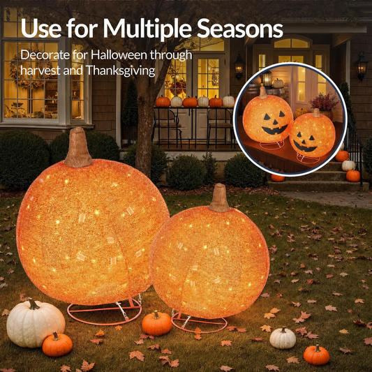 ?? 2-Piece Lighted Pumpkin Set: Halloween to Thanksgiving 2-in-1 Decor!