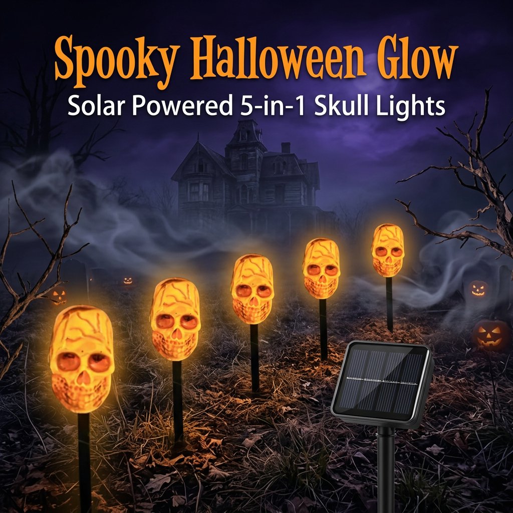 ?? Solar Halloween Stake Lights ¨C Pumpkin Ghost Skull 6PCS & Retro Skull 5PCS