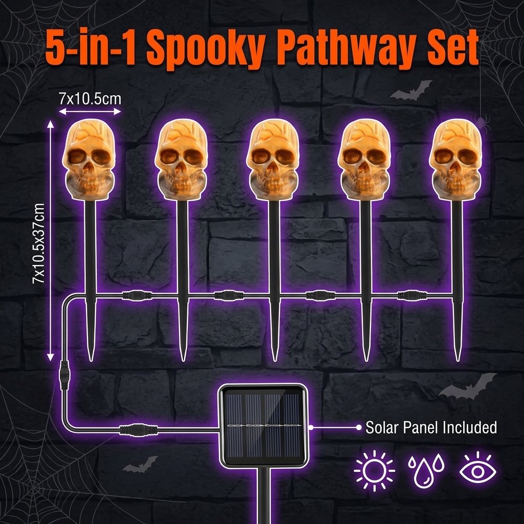 ?? Solar Halloween Stake Lights ¨C Pumpkin Ghost Skull 6PCS & Retro Skull 5PCS