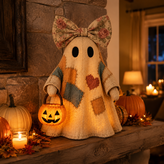 ?? 40% OFF TODAY - ???? Vintage Patchwork Ghost Decor? LED Pumpkin Lantern