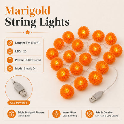 ?? 40% OFF Today ?? Orange Marigold LED String Lights ¨C Light Up Your Halloween with a Warm Floral Glow ?
