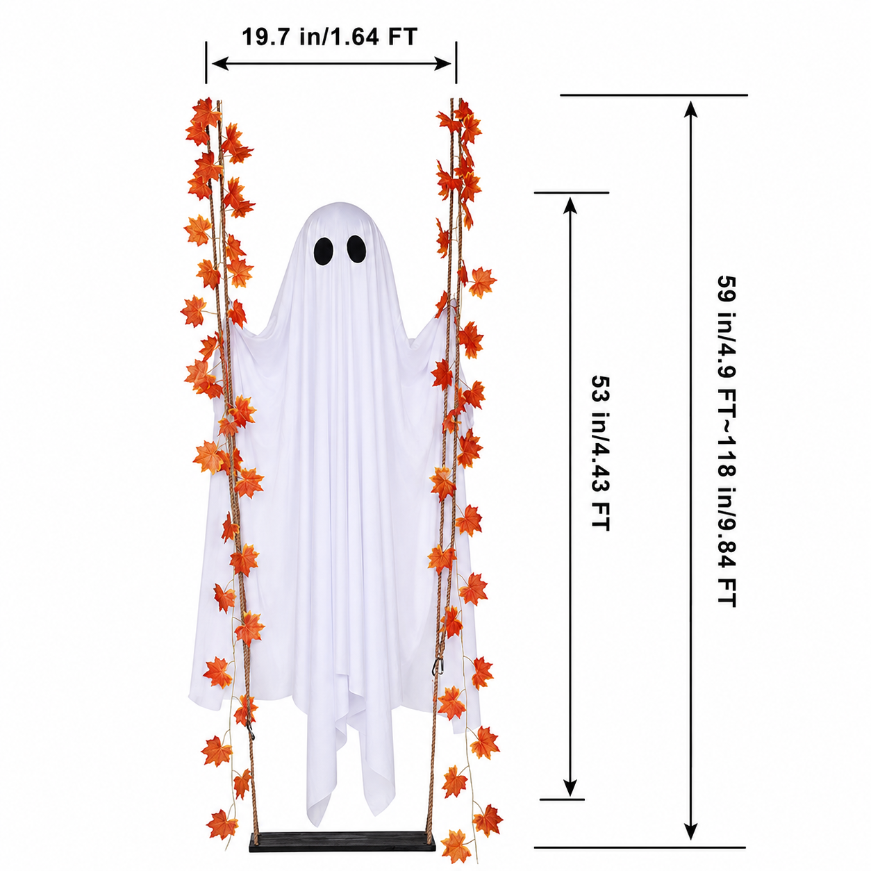 ??Limited-time 50% Off???LED Hanging Ghost Swing Decoration, 5FT Remote Controlled Halloween Outdoor Hanging Decor??
