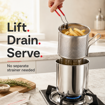🍟304 stainless steel pot with detachable drain basket and food tongs z