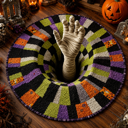 3D Skeleton Vortex Quilted Round Halloween Rug