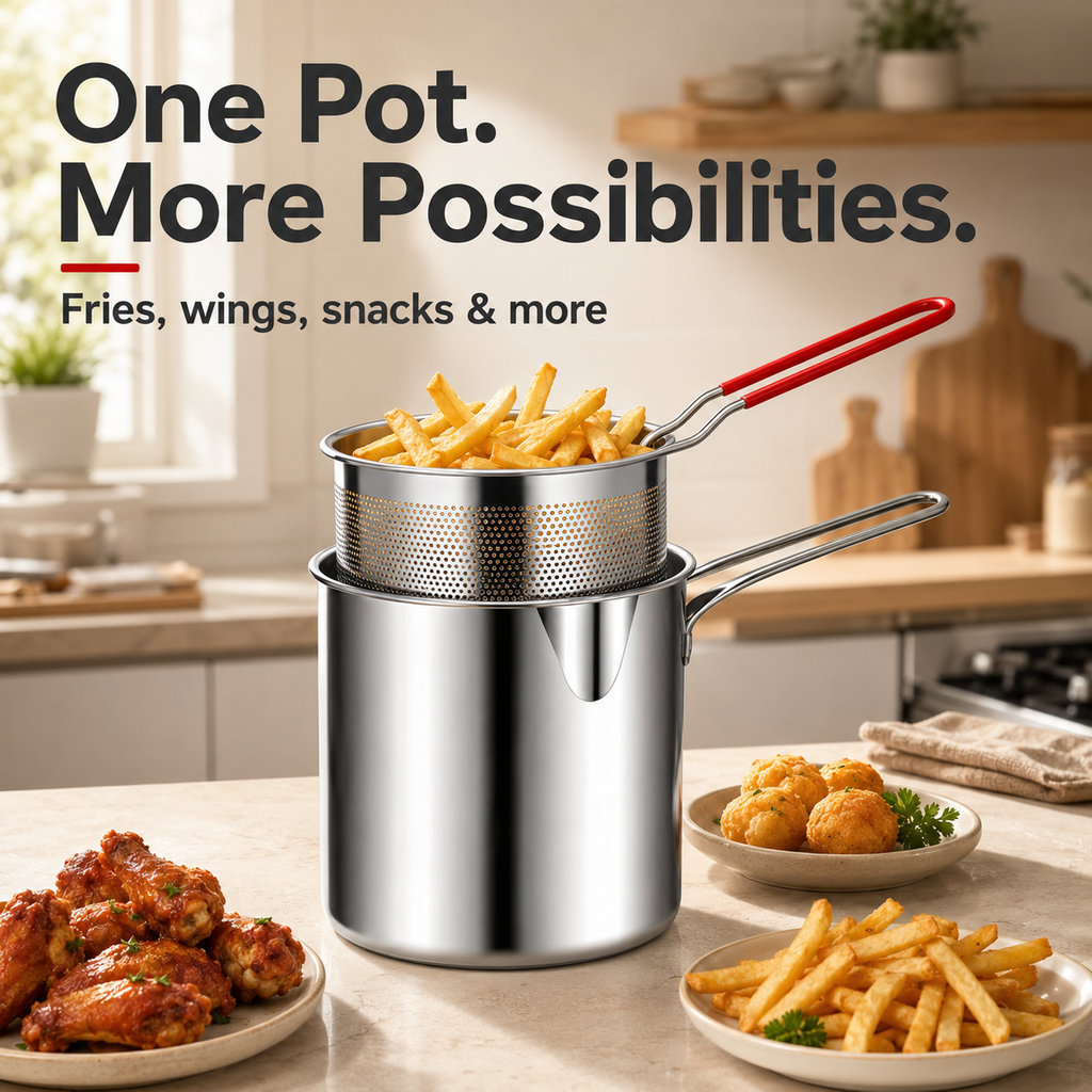 🍟304 stainless steel pot with detachable drain basket and food tongs z
