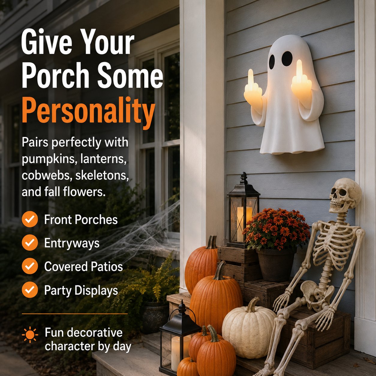 Ghost Middle Finger Wall Light Funny Glowing Halloween Decor 2026