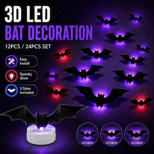 ??Halloween decorative items - 3D black bat wall stickers with LED lights
