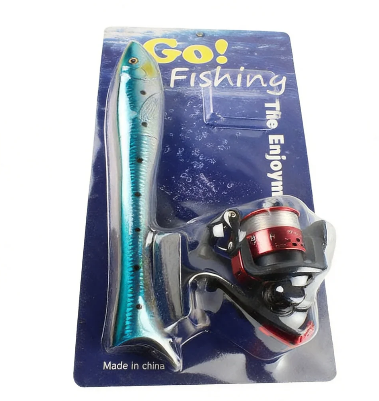 Fish-shaped portable fishing rod set