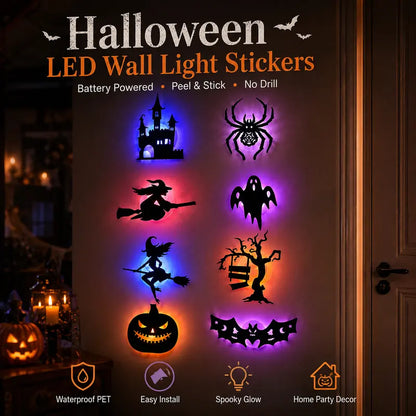 Battery-operated LED Halloween silhouette wall sticker¡ªpeel-and-stick decorative light.