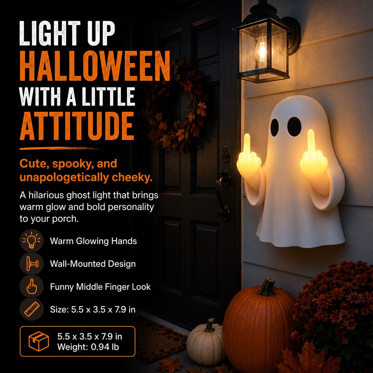 Ghost Middle Finger Wall Light Funny Glowing Halloween Decor 2026