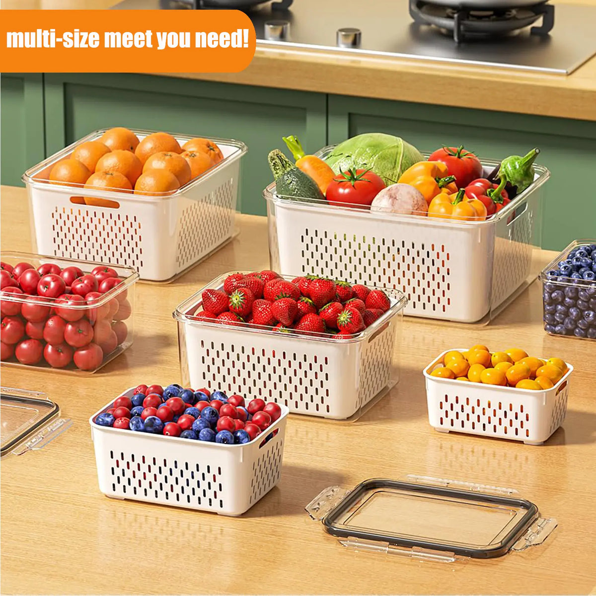🔥3‑Pack Fridge Storage Containers｜Keep Produce Fresh Longer!
