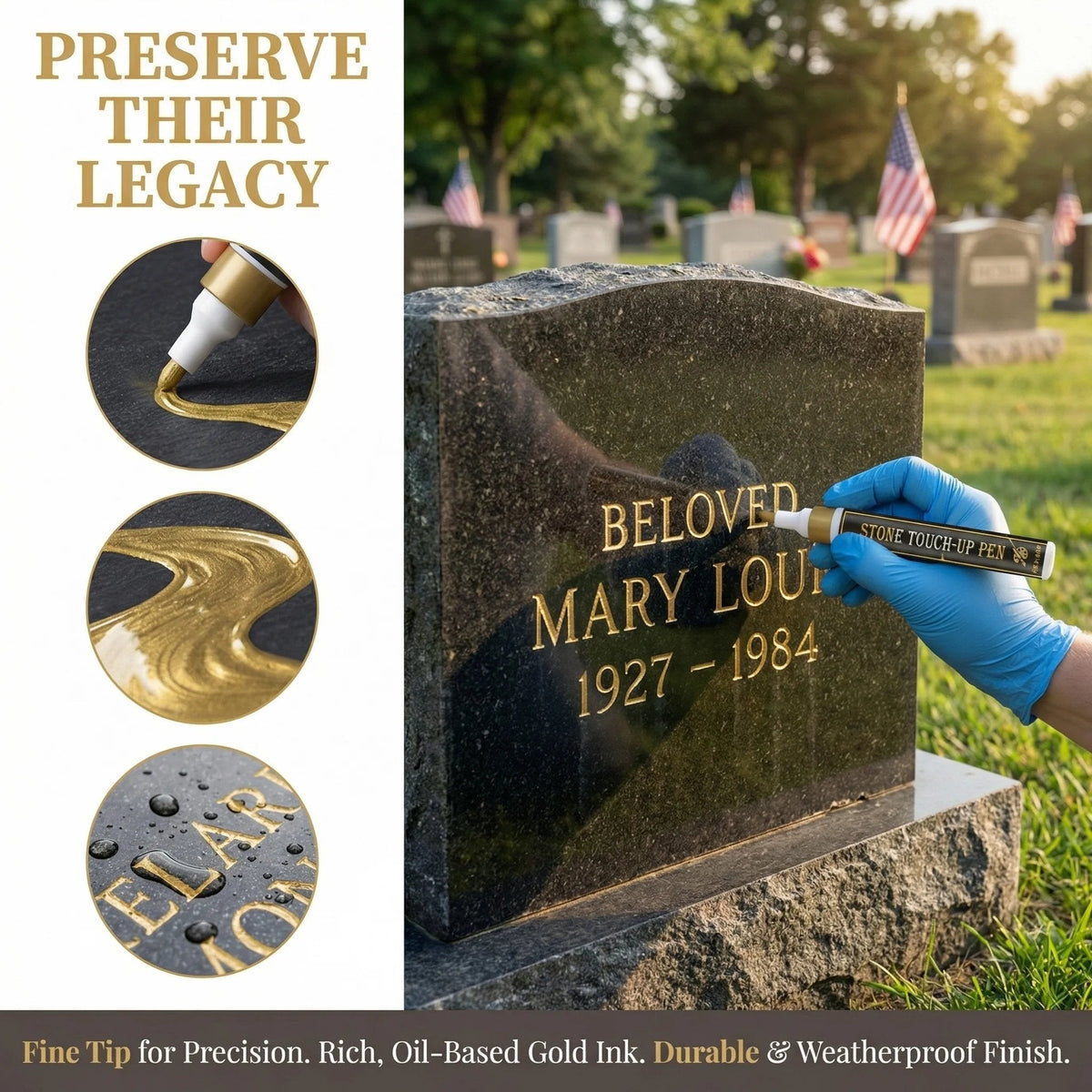 🔥Buy one get one free🔥🐦Golden Tombstone Marker Pen for Restoring Faded Grave Inscriptions