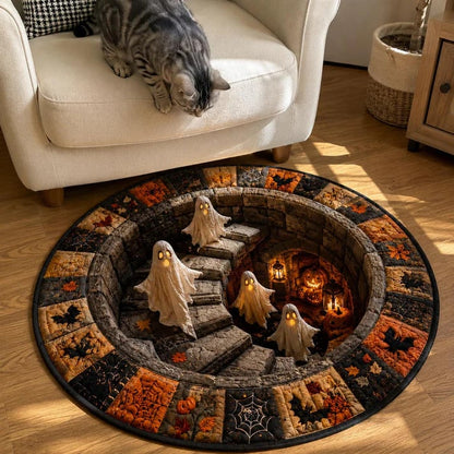 ?? 3D Haunted Staircase Round Rug ¨C Spooky Halloween Optical Illusion ??