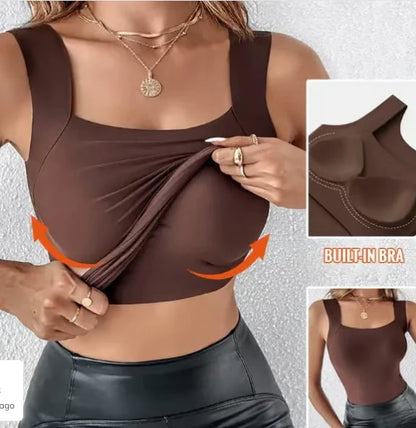 🏆Last Day!!💐Women's U Neck Thermal Tank Tops with Built-In Bra