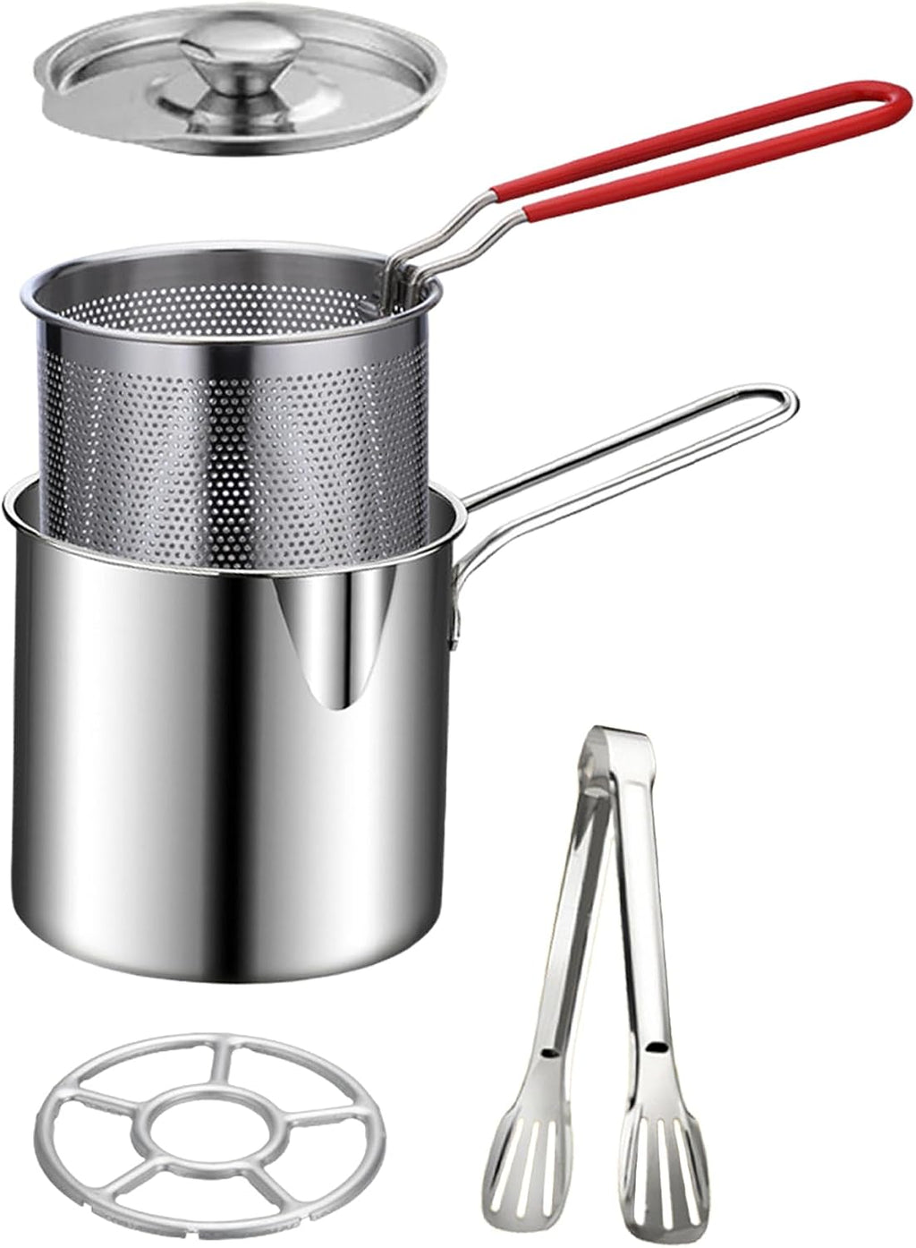 🍟304 stainless steel pot with detachable drain basket and food tongs z