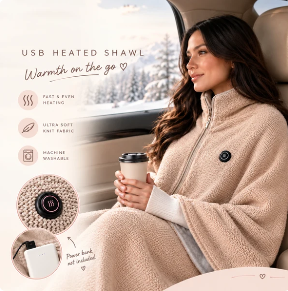 🔥CozyHug Portable Heated Shawl ✨Soft Zipper Wearable Electric Heating Blanket For All-Day Warmth