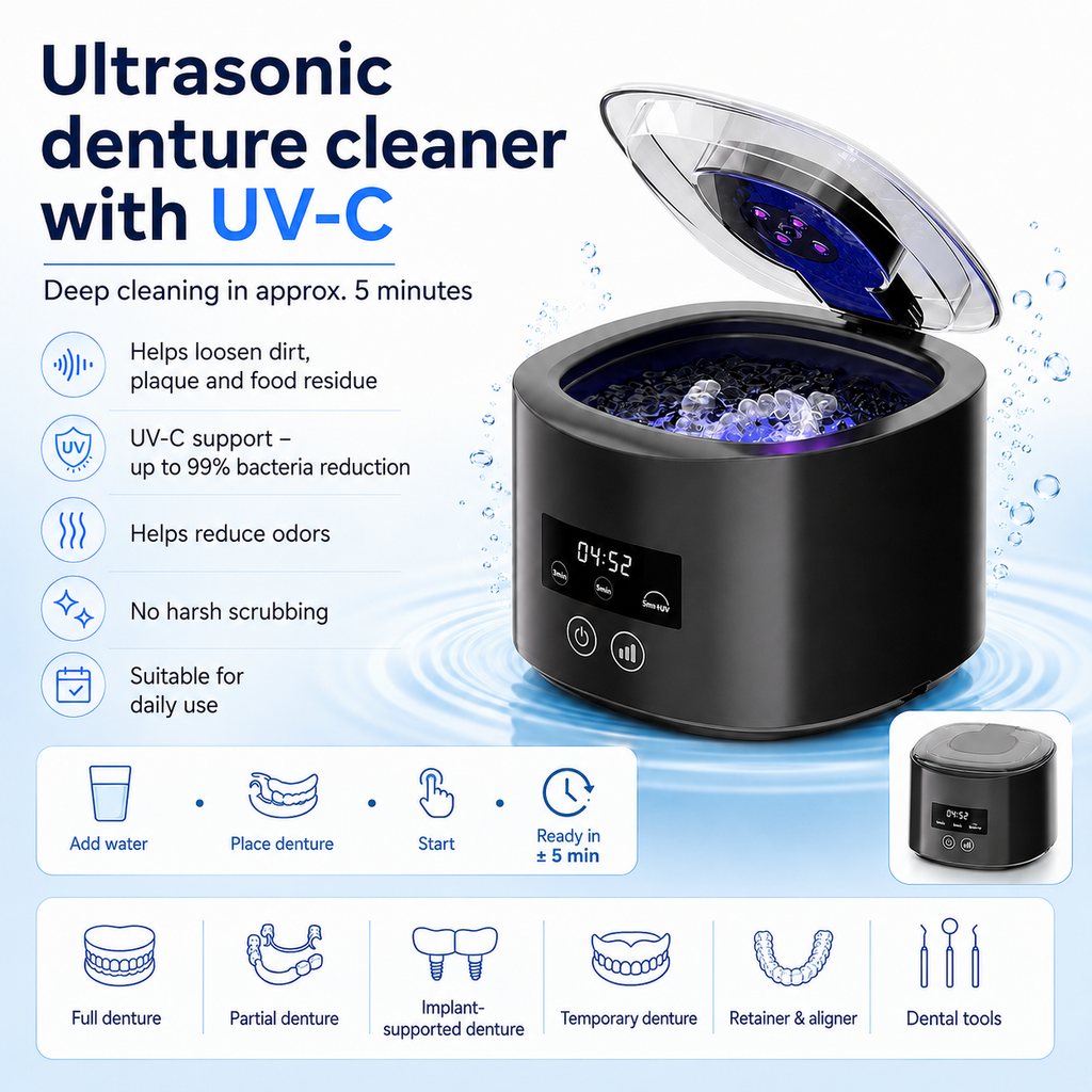 ❄️Summer Sale: 50% Off!🦷Ultrasonic UV-C Cleaner—Fresh and Clean Dentures in Just 5 Minutes
