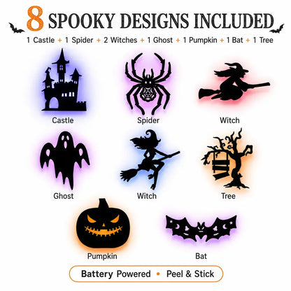 Battery-operated LED Halloween silhouette wall sticker¡ªpeel-and-stick decorative light.