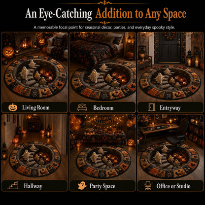 ?? 3D Haunted Staircase Round Rug ¨C Spooky Halloween Optical Illusion ??