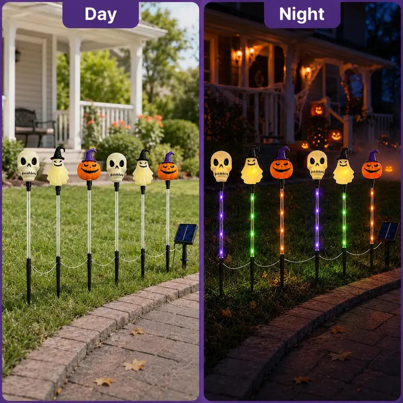 ?? Solar Halloween Stake Lights ¨C Pumpkin Ghost Skull 6PCS & Retro Skull 5PCS