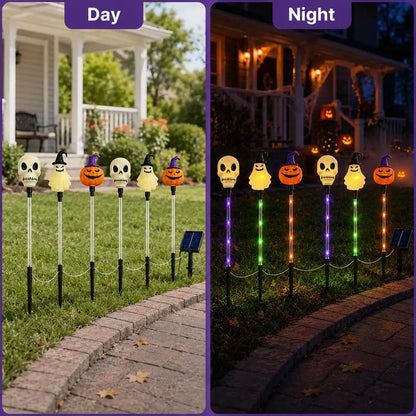 ?? Solar Halloween Stake Lights ¨C Pumpkin Ghost Skull 6PCS & Retro Skull 5PCS