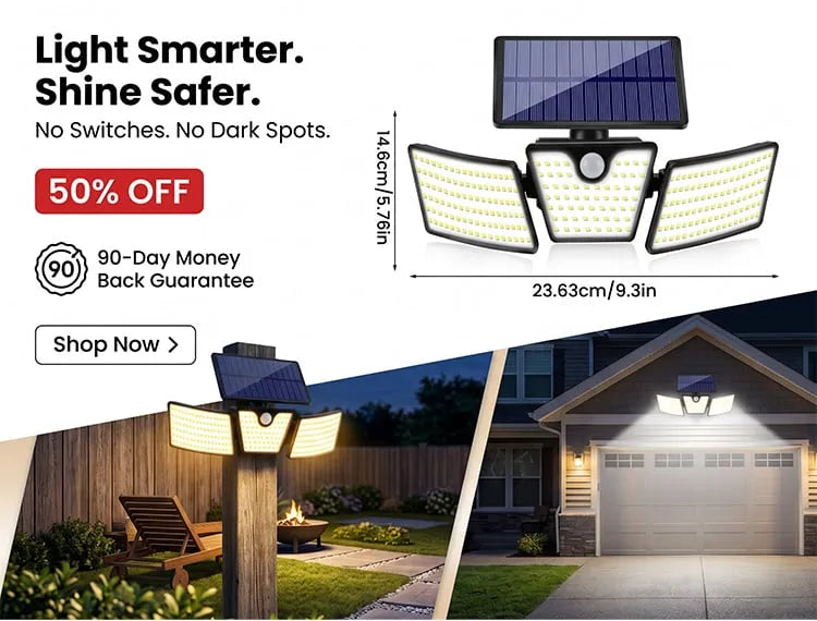 3-Head Solar Motion Sensor Security Light