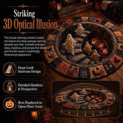 ?? 3D Haunted Staircase Round Rug ¨C Spooky Halloween Optical Illusion ??