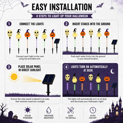 ?? Solar Halloween Stake Lights ¨C Pumpkin Ghost Skull 6PCS & Retro Skull 5PCS