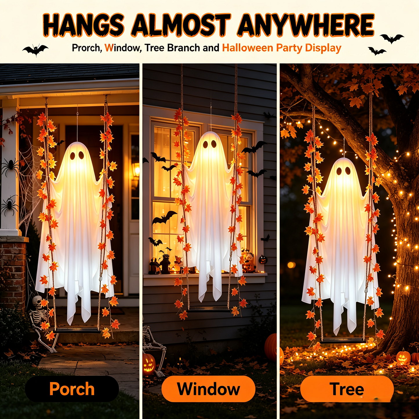 ??Limited-time 50% Off???LED Hanging Ghost Swing Decoration, 5FT Remote Controlled Halloween Outdoor Hanging Decor??