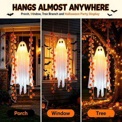 ??Limited-time 50% Off???LED Hanging Ghost Swing Decoration, 5FT Remote Controlled Halloween Outdoor Hanging Decor??