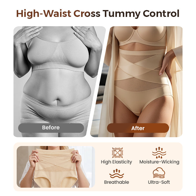 🌸BUY 1 FREE 1✨Plus-Size High-Waist Cross Tummy Control Panties