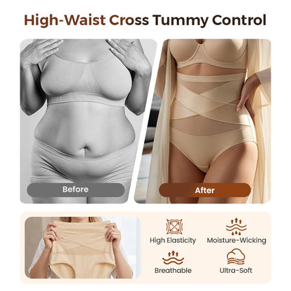 🌸BUY 1 FREE 1✨Plus-Size High-Waist Cross Tummy Control Panties