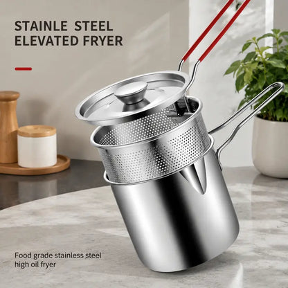 🍟304 stainless steel pot with detachable drain basket and food tongs z