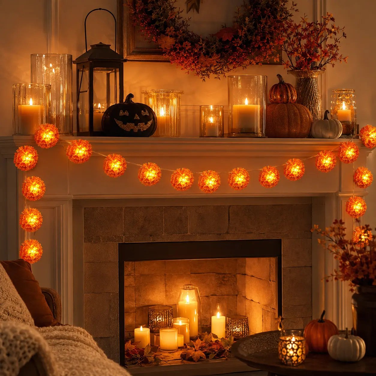 ?? 40% OFF Today ?? Orange Marigold LED String Lights ¨C Light Up Your Halloween with a Warm Floral Glow ?