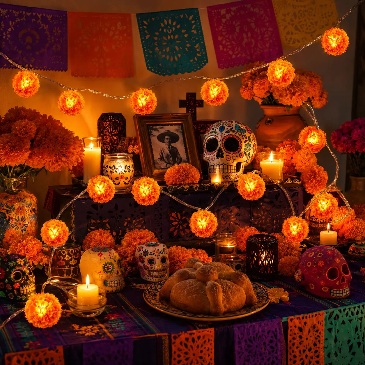 ?? 40% OFF Today ?? Orange Marigold LED String Lights ¨C Light Up Your Halloween with a Warm Floral Glow ?