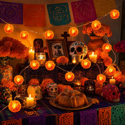 ?? 40% OFF Today ?? Orange Marigold LED String Lights ¨C Light Up Your Halloween with a Warm Floral Glow ?