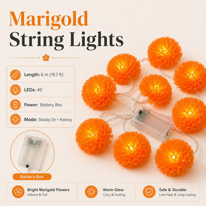 ?? 40% OFF Today ?? Orange Marigold LED String Lights ¨C Light Up Your Halloween with a Warm Floral Glow ?