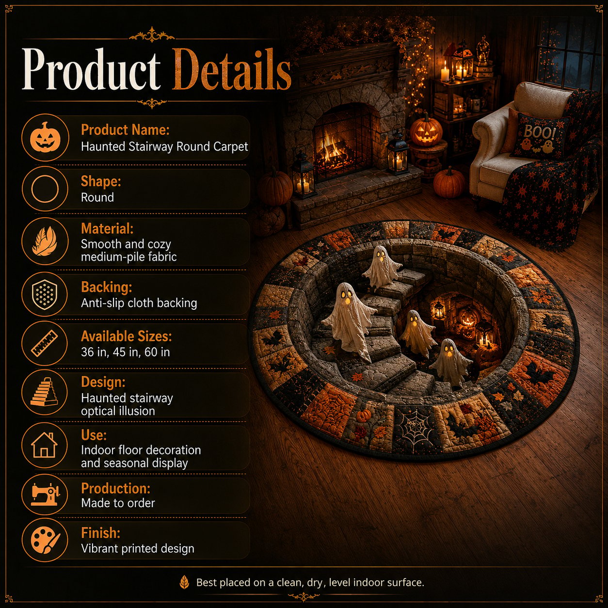 ?? 3D Haunted Staircase Round Rug ¨C Spooky Halloween Optical Illusion ??