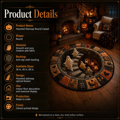 ?? 3D Haunted Staircase Round Rug ¨C Spooky Halloween Optical Illusion ??