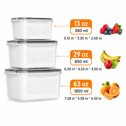 🔥3‑Pack Fridge Storage Containers｜Keep Produce Fresh Longer!