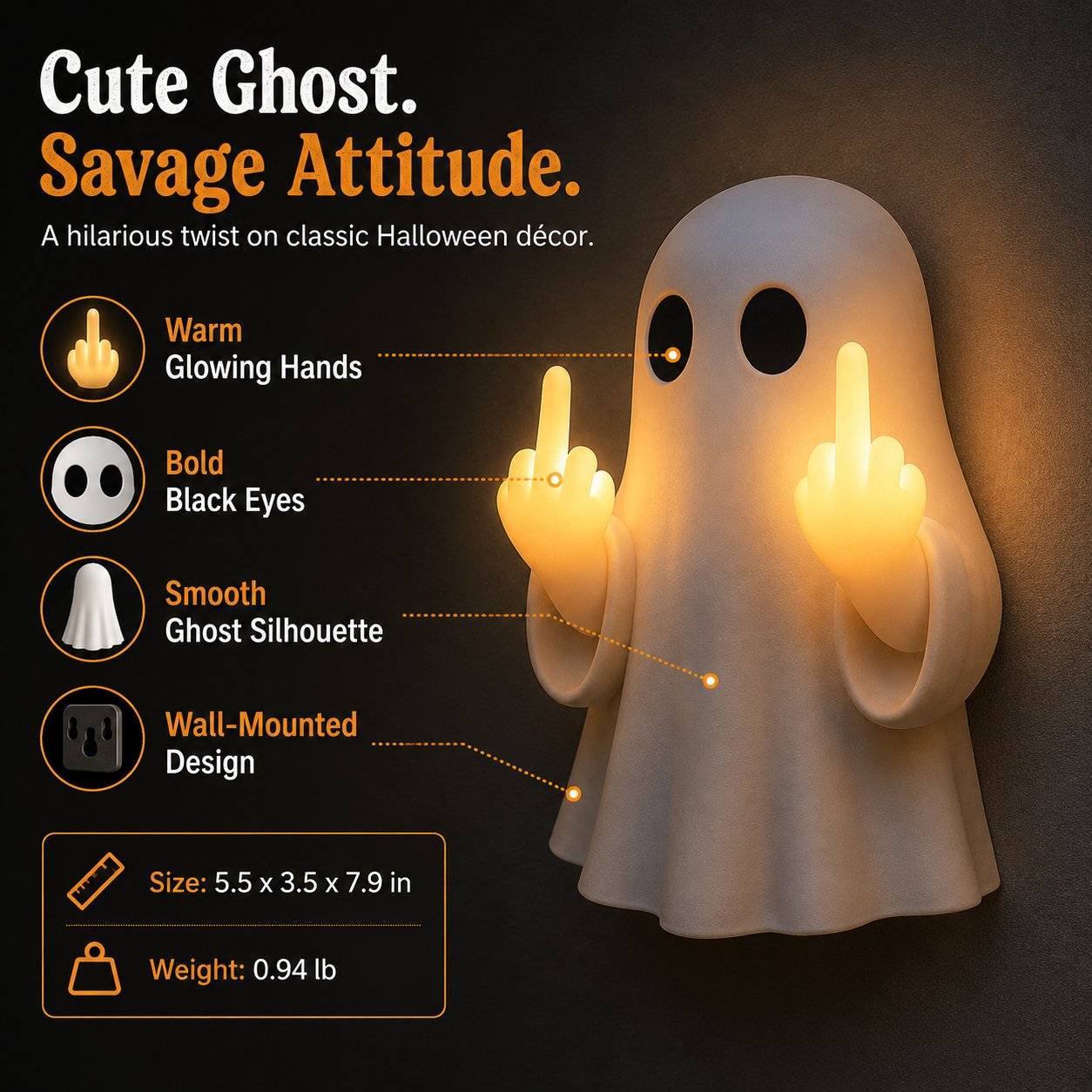 Ghost Middle Finger Wall Light Funny Glowing Halloween Decor 2026