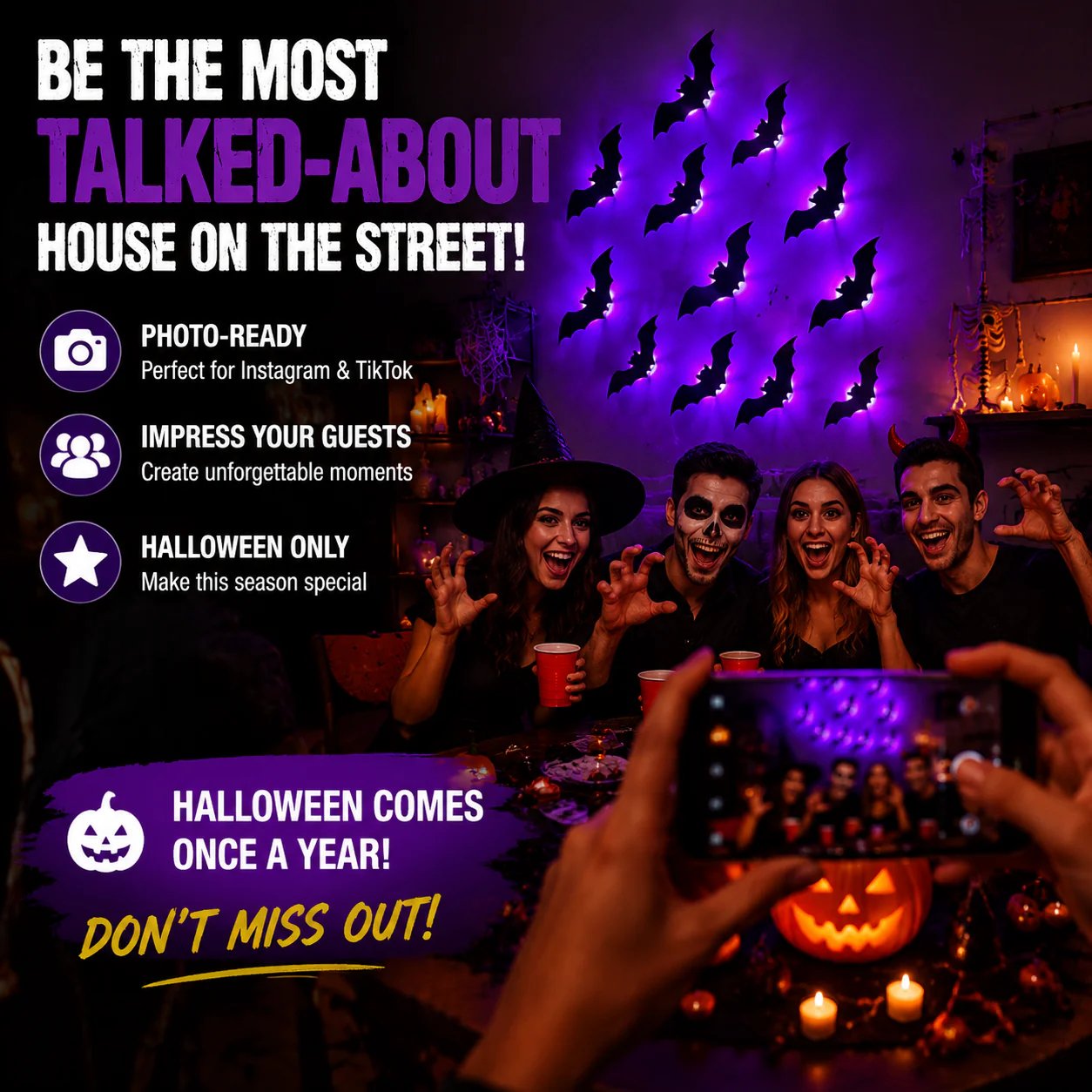 ??Halloween decorative items - 3D black bat wall stickers with LED lights