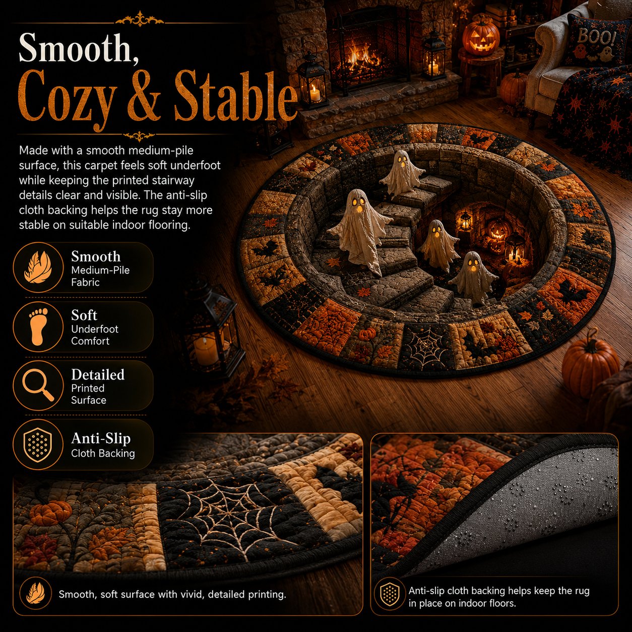 ?? 3D Haunted Staircase Round Rug ¨C Spooky Halloween Optical Illusion ??
