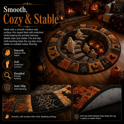 ?? 3D Haunted Staircase Round Rug ¨C Spooky Halloween Optical Illusion ??