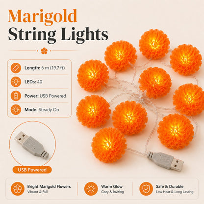 ?? 40% OFF Today ?? Orange Marigold LED String Lights ¨C Light Up Your Halloween with a Warm Floral Glow ?