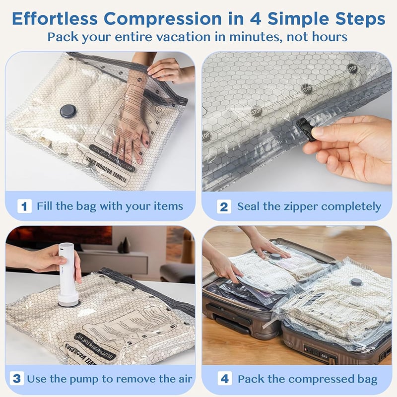 🔥 LAST DAY 49% OFF-Cordless Travel Vacuum Storage Compression Bag Set - TSA Approved & Reusable | Up to 80% More Space